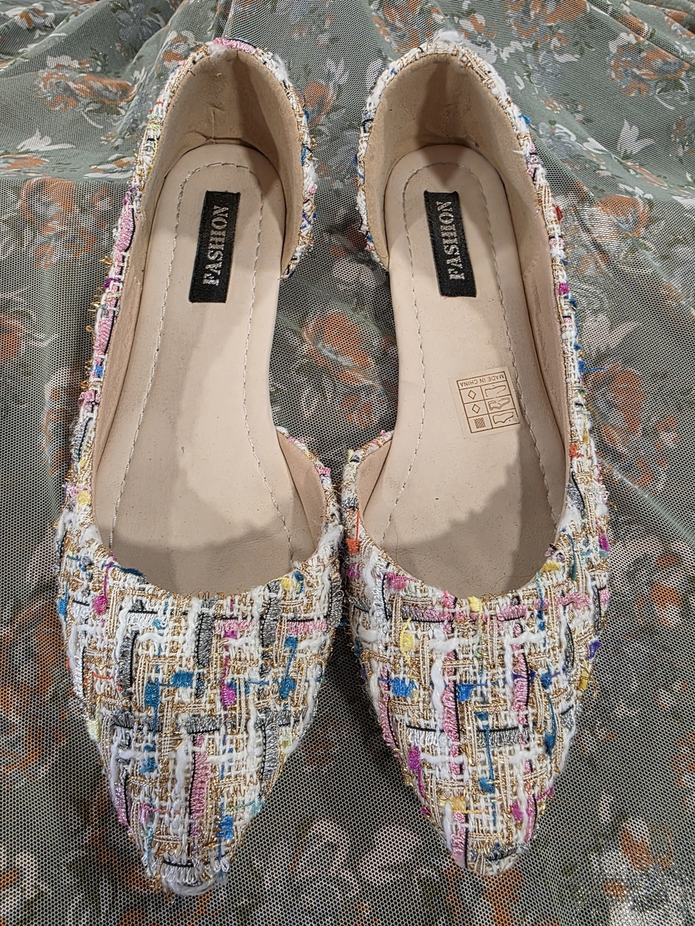 Multicolor Tweed Pointed-Toe Flats - Picture 2 of 3